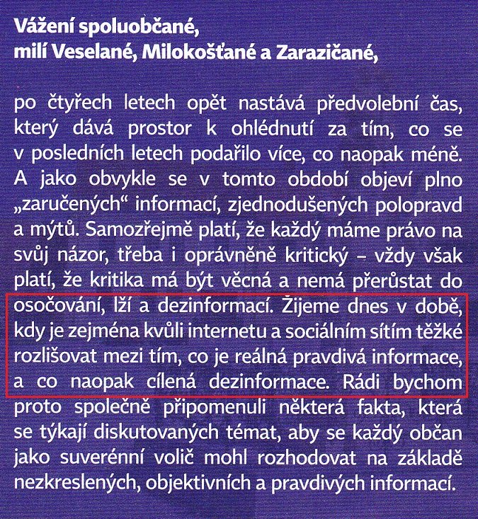 K editorialu Veselských listů