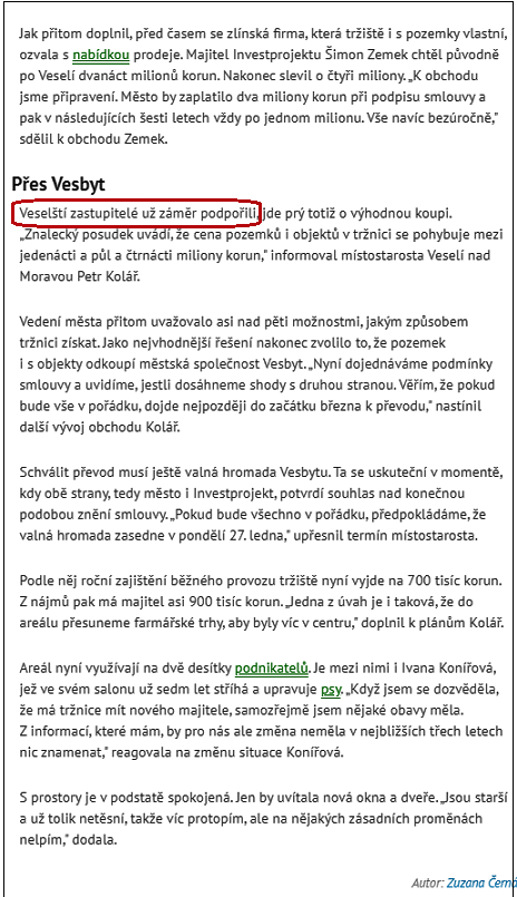 Kauza tržnice - starosta lže!